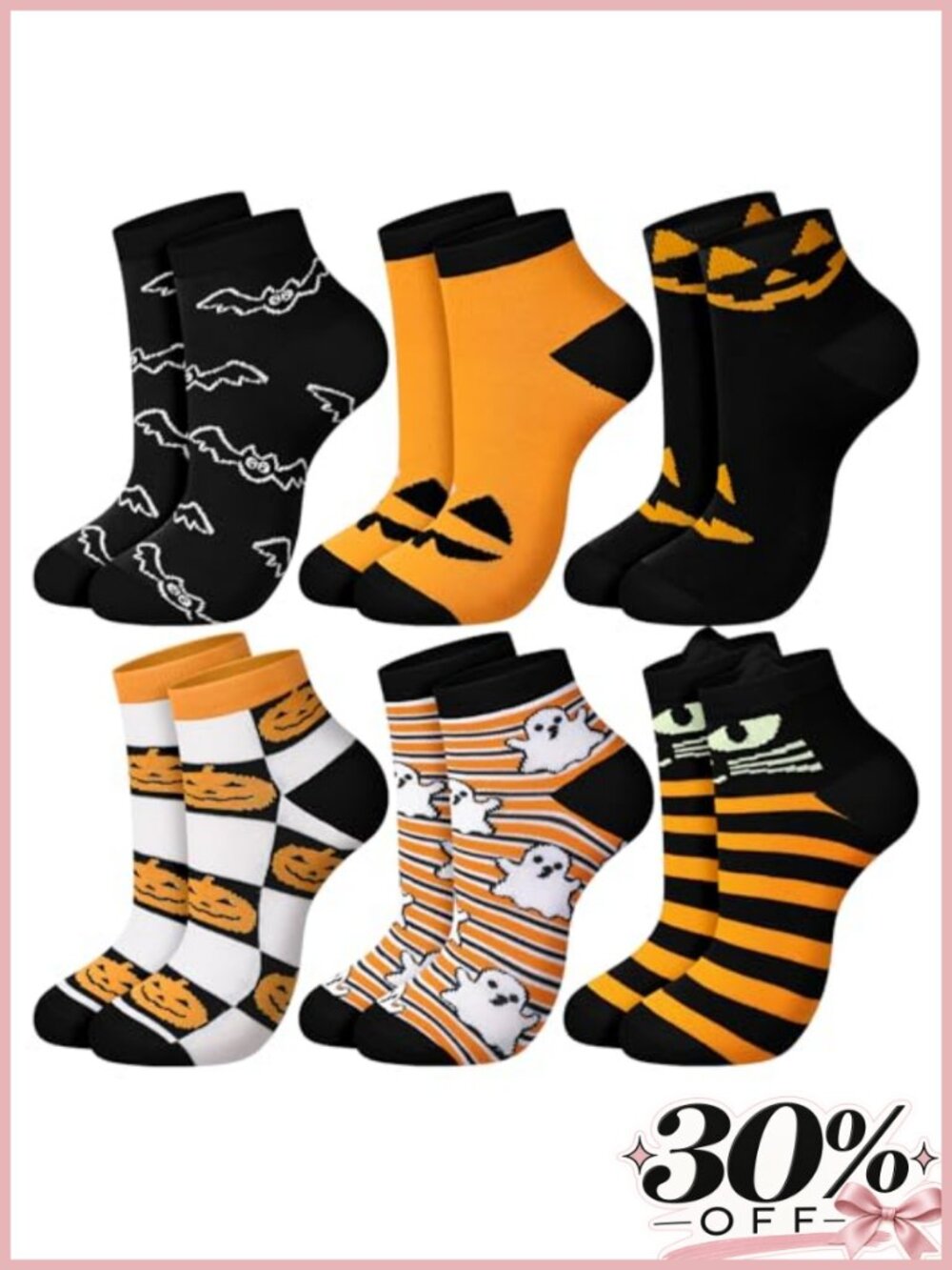 6 Pairs Halloween Ankle Socks Women Ghost Funny Novelty Party